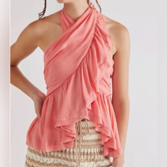 Free People Tops - NWT Free People Chrissy Cross Halter Tank Burnt Coral Small